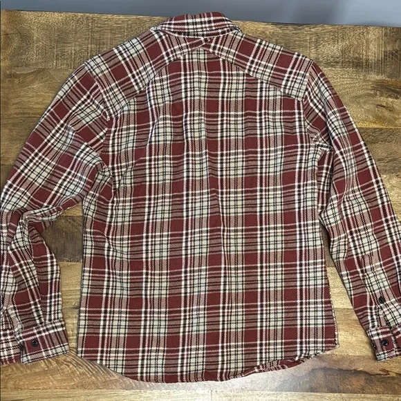 FLINT AND TINDER heavy weight 100 percent cotton dark red and white button down. - Picture 3 of 10
